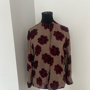 Vintage Silk Blouse with Burgundy Floral Motif